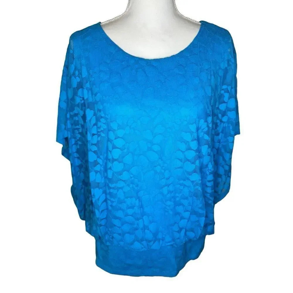 Style & Co. Women’s XL‎ Blue Vines Lace Overlay Butterfly Blouse